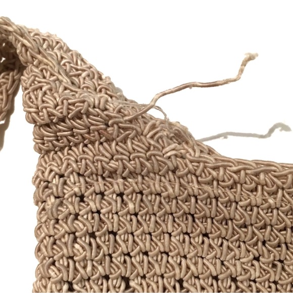 Beige Knit Shoulder Bag Purse Zipper Closure Boho Beach Woven Crochet Zip Cute - Picture 10 of 10